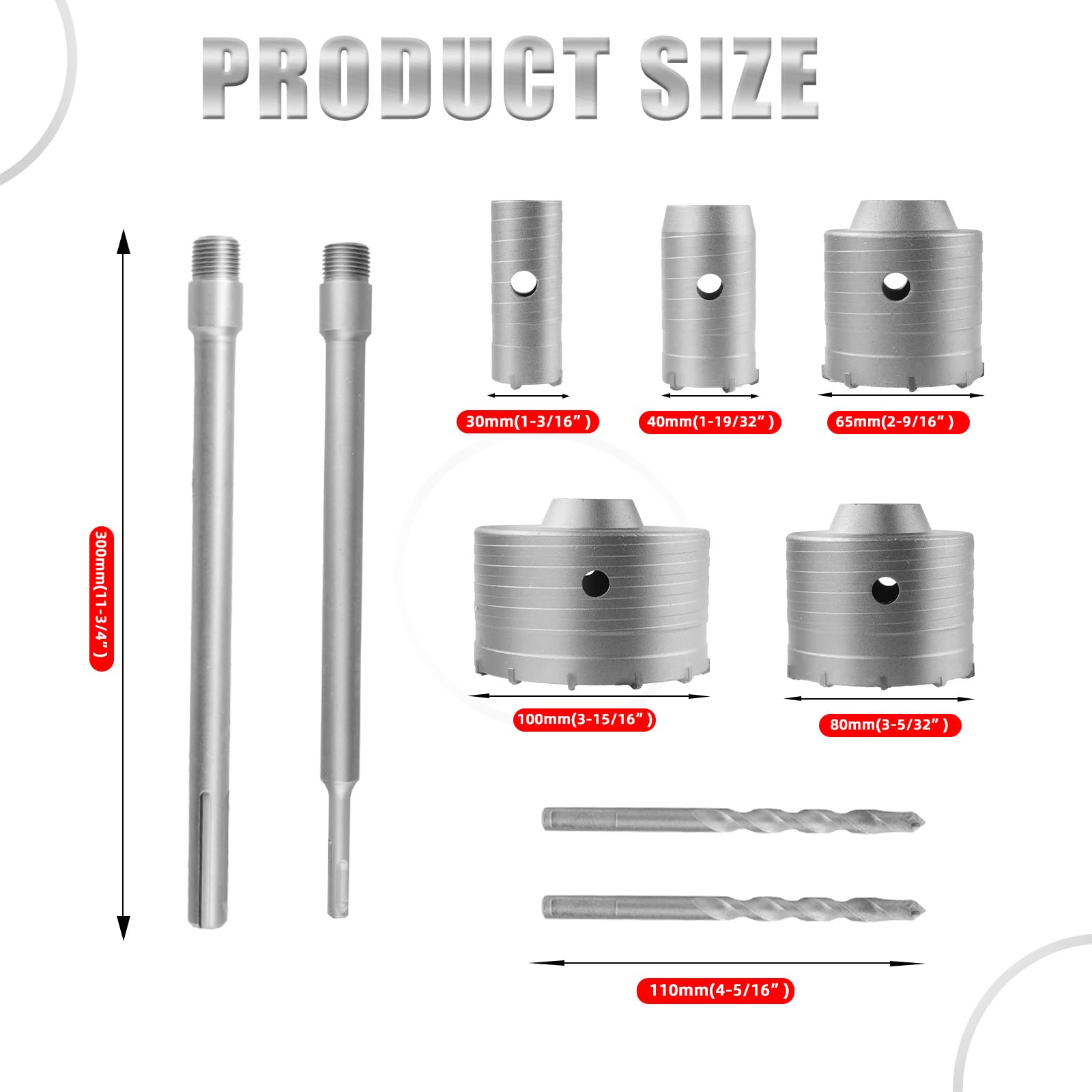 9PCS Concrete Hole Saw Kit 30-100mm for Brick & Stone Drilling