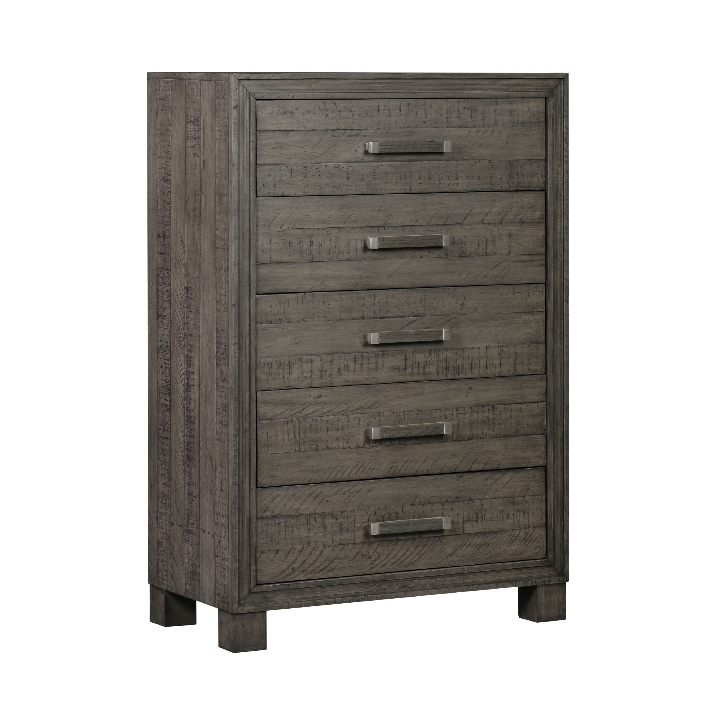 Benjara 56 Inch Rustic Pine Wood Tall Dresser Chest - Gray Rough Hewn Finish for Bedroom Storage & Organization | Vintage Farmhouse Decor for Home & Office
