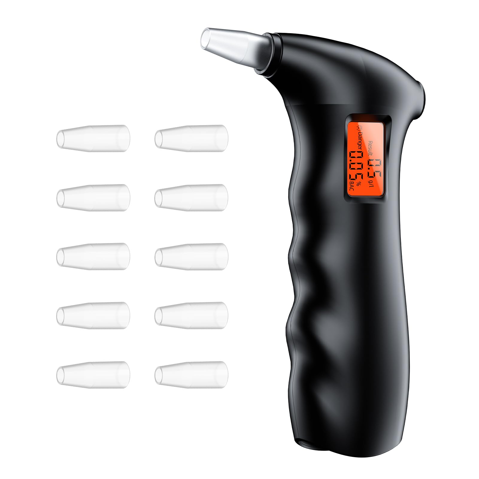 Portable Alcohol Breathalyzer Tester - Compact Personal & Professional Use with Orange LCD Digital Display & 10 Reusable Mouthpieces | Perfect for Home, Office, Parties, and Road Safety Checks