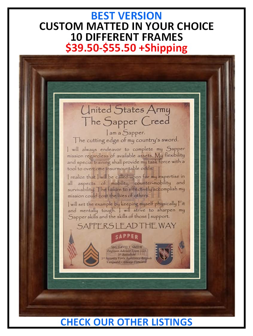 Personalized US Army Sapper Creed Plaque - Custom Military Gift for Soldiers, Veterans & Army Enthusiasts | Perfect for Home Office Decor, Military Appreciation Gifts & Veteran Day Presents