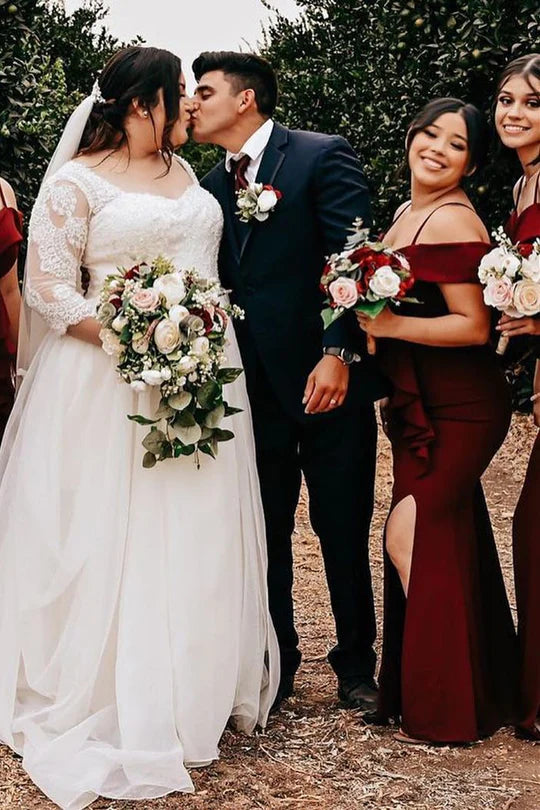 Elegant Off-the-Shoulder Burgundy Mermaid Bridesmaid Dress for Weddings & Formal Events - Perfect for Beach Weddings, Evening Galas & Special Occasions