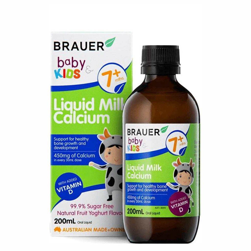 Brauer Baby & Kids Liquid Milk Calcium Supplement - Supports Strong Bones & Teeth Growth for Infants & Toddlers - Ideal for Daily Nutrition & Healthy Development