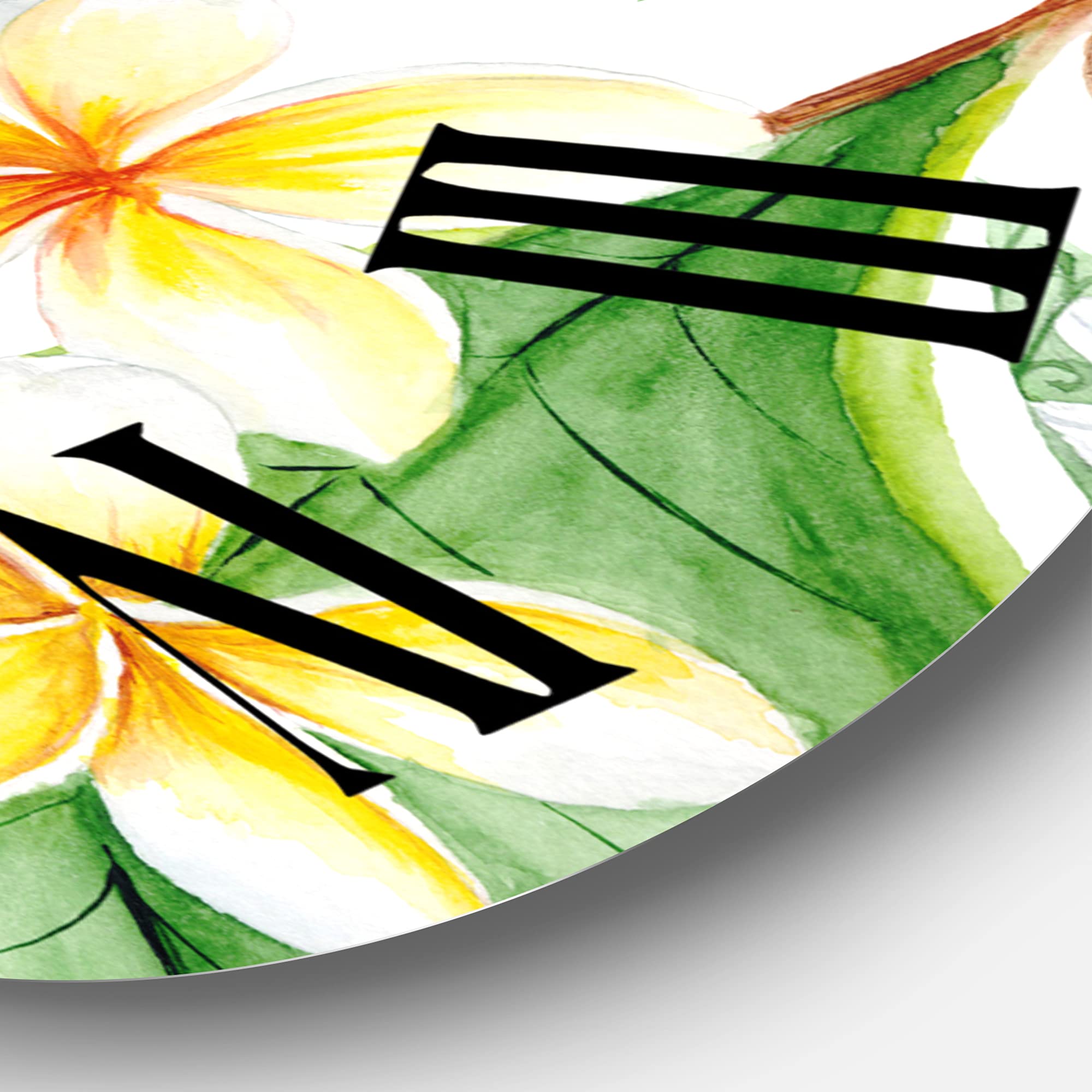 DesignQ Modern Wall Clock 'Tropical Foliage & Yellow Flowers' - Large Floral Botanical Wall Clock for Living Room, Bedroom, Office Decor | Perfect for Home, Office & Gift Giving