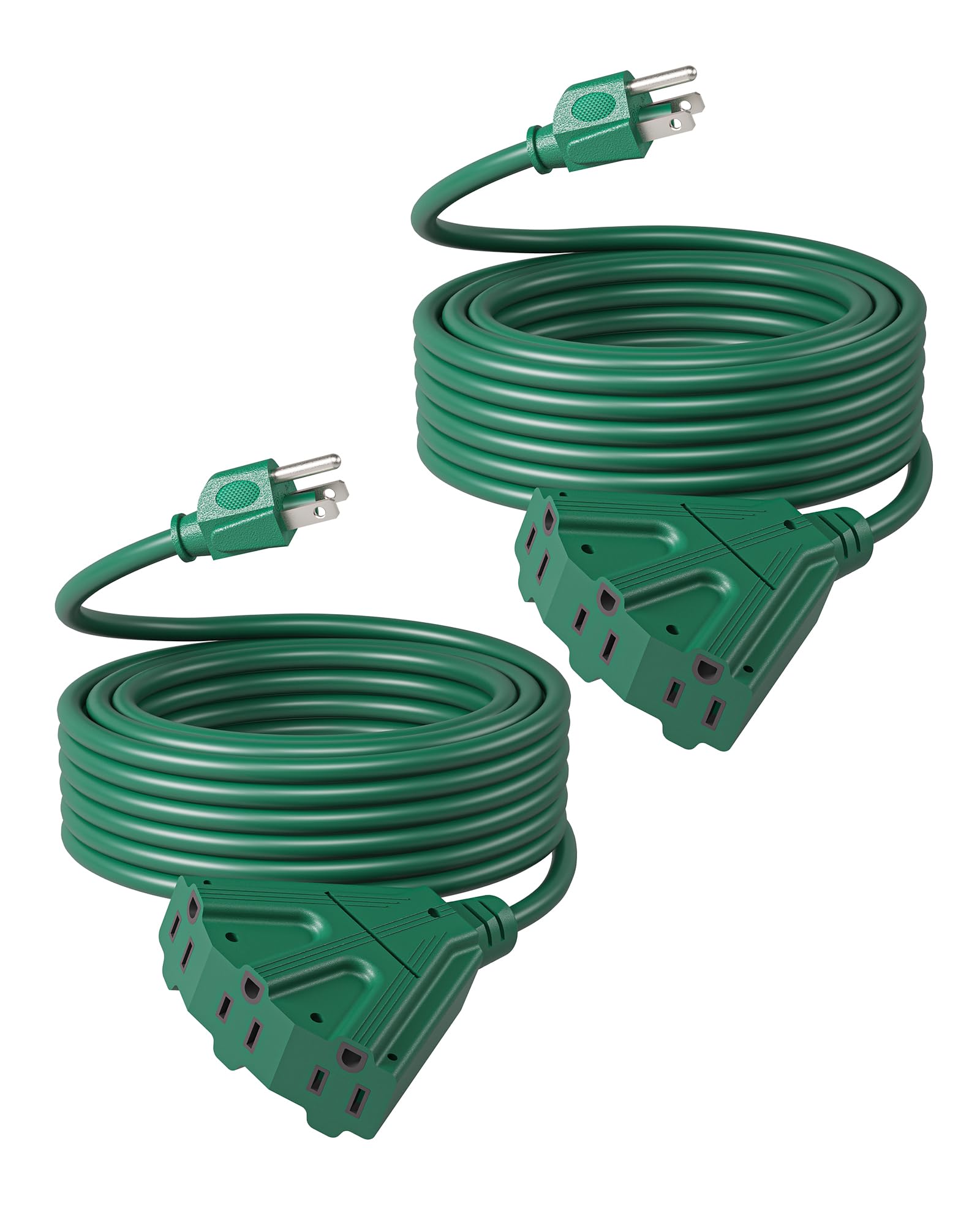 DEWENWILS 25 FT Green Outdoor Extension Cord Splitter - Weatherproof 16/3 SJTW Power Cable for Christmas Lights, Halloween Decorations & Landscape Lighting - ETL Certified (2-Pack) - Perfect for Holiday Displays, Garden Parties & Outdoor Events