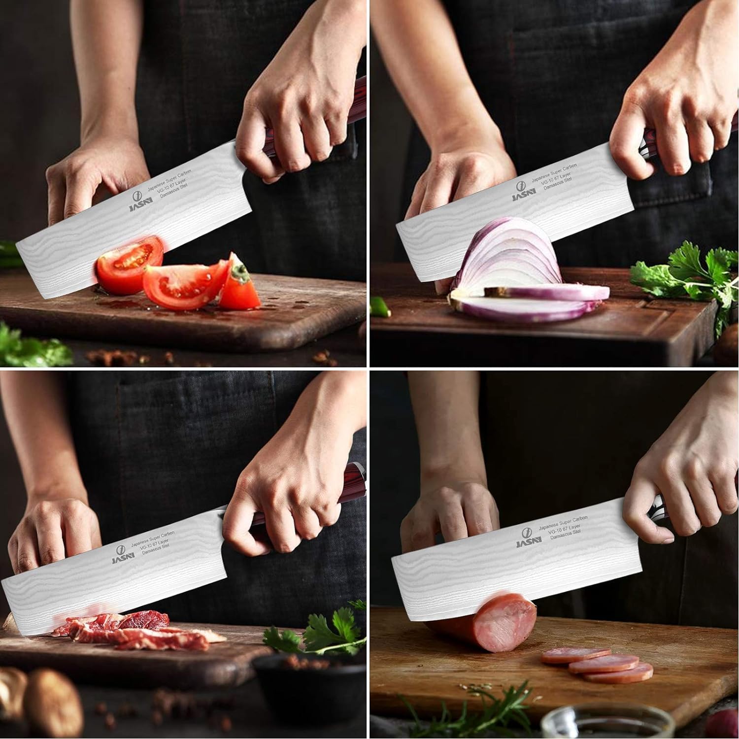 Jasni Professional 7-Inch Japanese Nakiri Knife - High Carbon VG10 Damascus Steel, Ultra Sharp 67-Layer Forged Blade - Perfect for Chopping Vegetables, Fruits & Sushi Preparation - Ideal for Home Chefs & Professional Kitchens