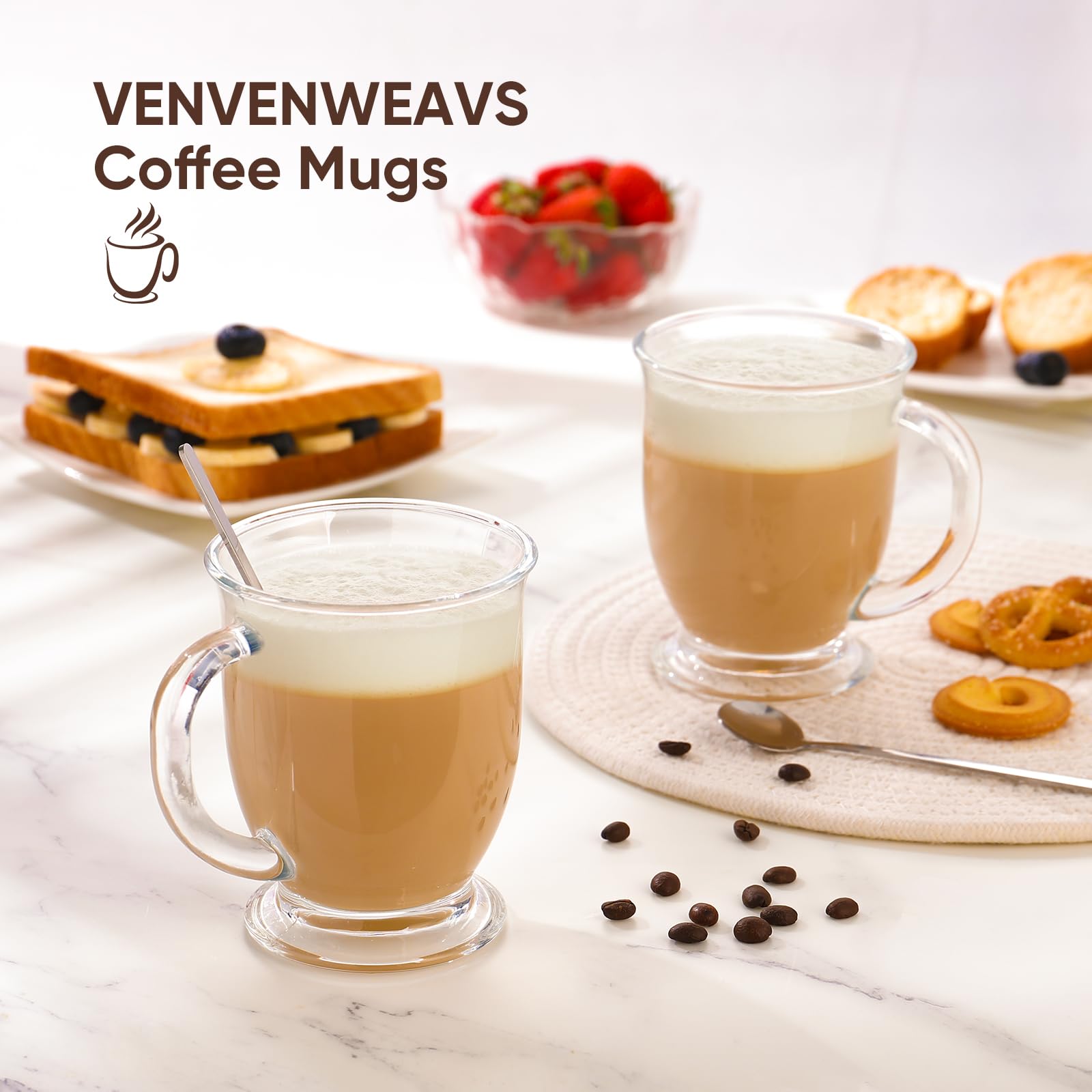 2-Pack 15oz Clear Glass Coffee Mugs with Handles - Lead-Free Drinking Cups for Cappuccino, Latte, Tea - Perfect for Home, Office & Cafe Use