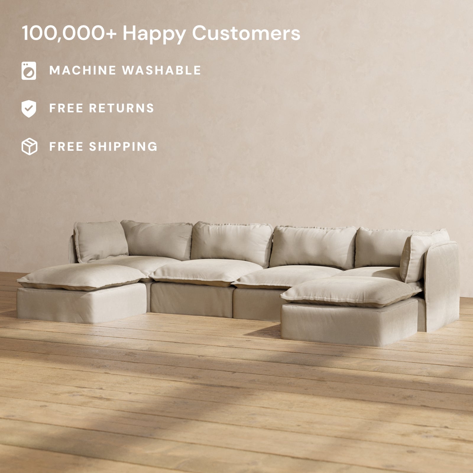 Modular Performance 4-Seater U-Shaped Sectional Sofa in Dune Color | Premium Fabric Blend | Perfect for Living Room, Family Room & Home Theater