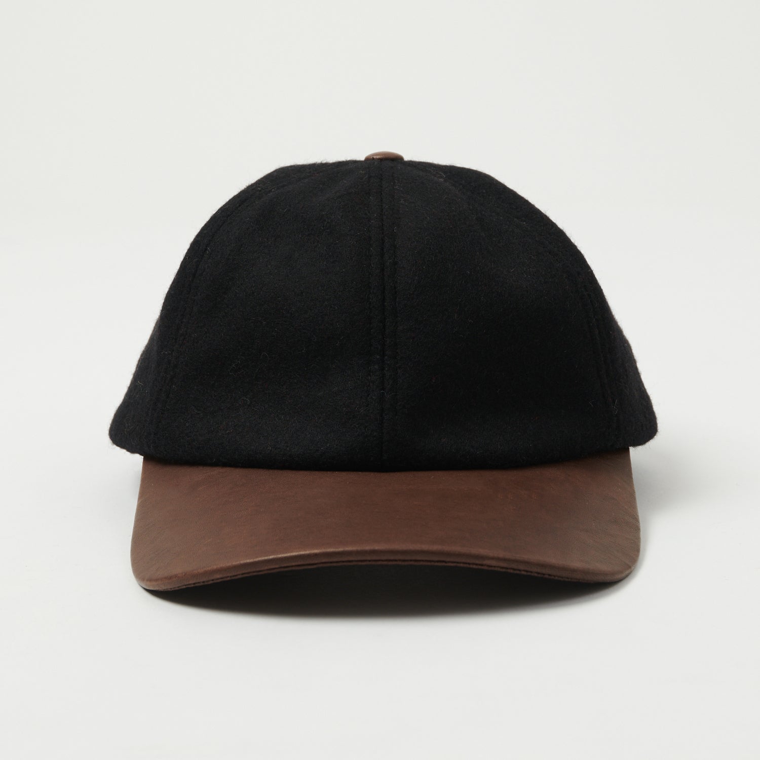 Premium Black/Brown Leather Crown Cap Melton Ball Cap for Men - Stylish & Durable Hat for Outdoor Activities, Travel & Casual Wear