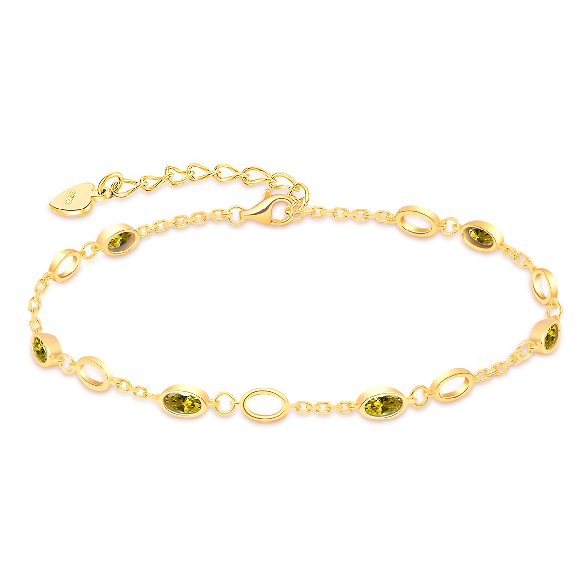RIVIKO 925 Sterling Silver Gold Plated Birthstone Bracelet for Women - Adjustable Dainty Charm Link Bracelet Jewelry for Anniversary, Valentine's Day, Christmas & Birthday Gifts for Her, Mom, Wife, Friend | Perfect for Everyday Wear, Special Occasions & Thoughtful Gifting