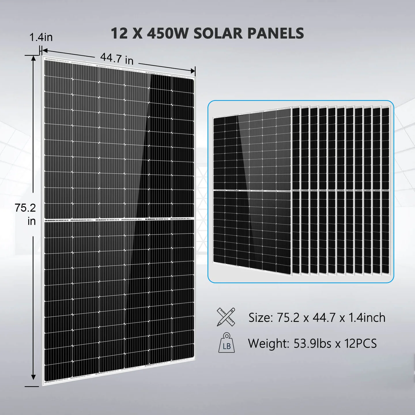 10KW Off Grid Solar Power Kit with 20.48kWh LiFePO4 Battery & 12x450W Panels | 48VDC 120V/240V Output | SunGoldPower SGR-10K2M | Ideal for Home Backup, RV & Remote Cabins