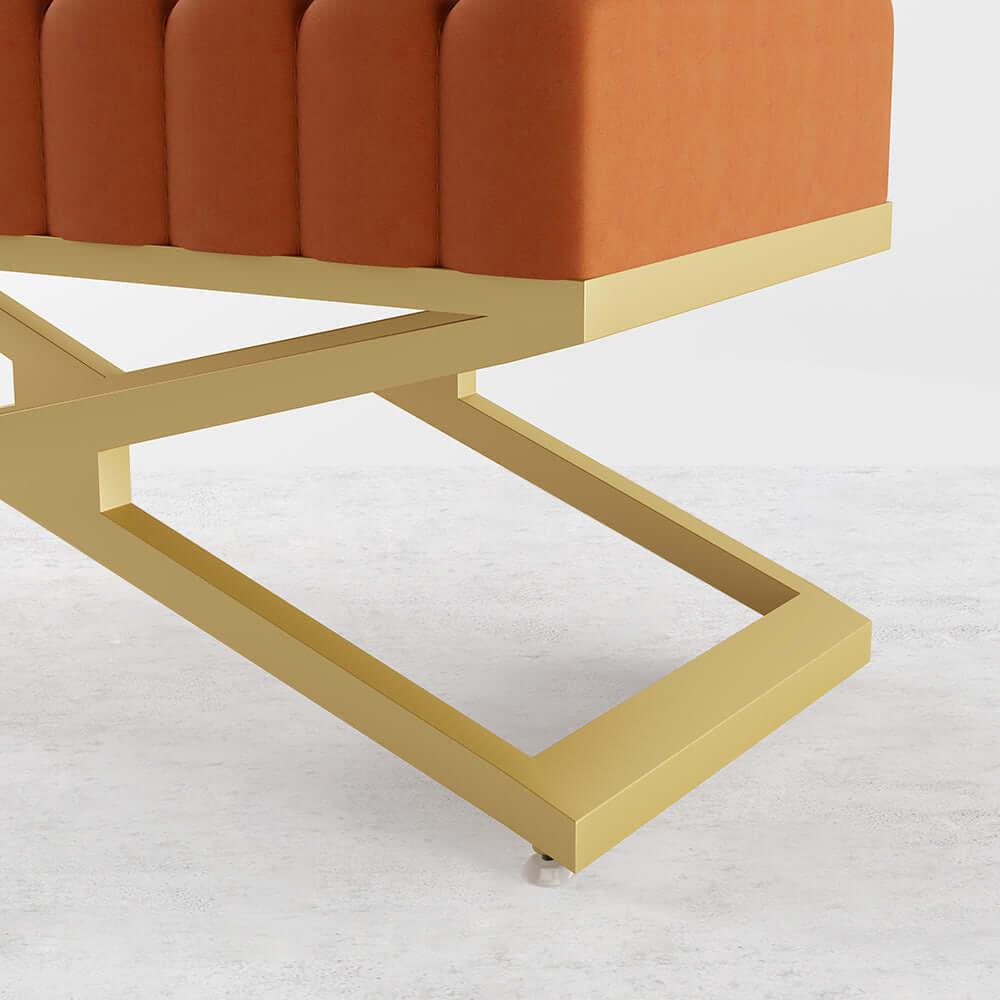 Modern Velvet Upholstered Bedroom Bench with Gold X Base - Orange Storage Ottoman for Bedroom, Living Room & Entryway - Perfect for Seating, Decor & Extra Storage