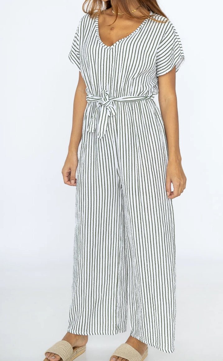 Justine Green Striped Jumpsuit for Women - Stylish & Comfortable One-Piece Outfit for Casual Wear, Office, or Date Night