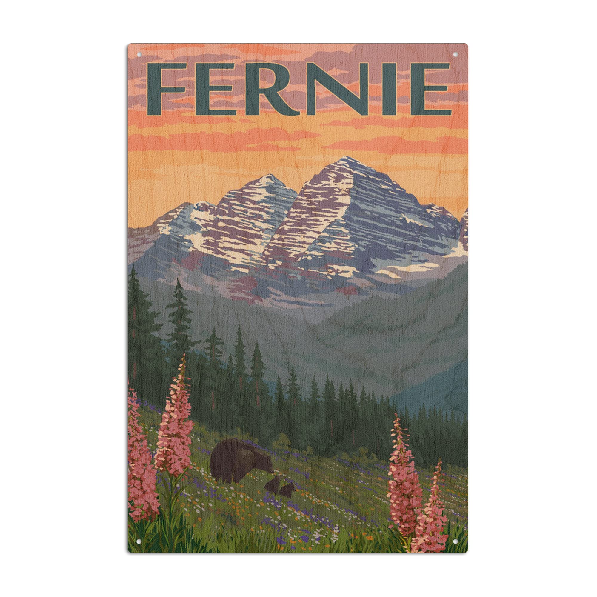 Fernie British Columbia Canada Bear & Spring Flowers Birch Wood Wall Sign - 6x9 Rustic Home Decor - Ready to Hang Art - Perfect for Cabin, Lodge & Farmhouse Decor
