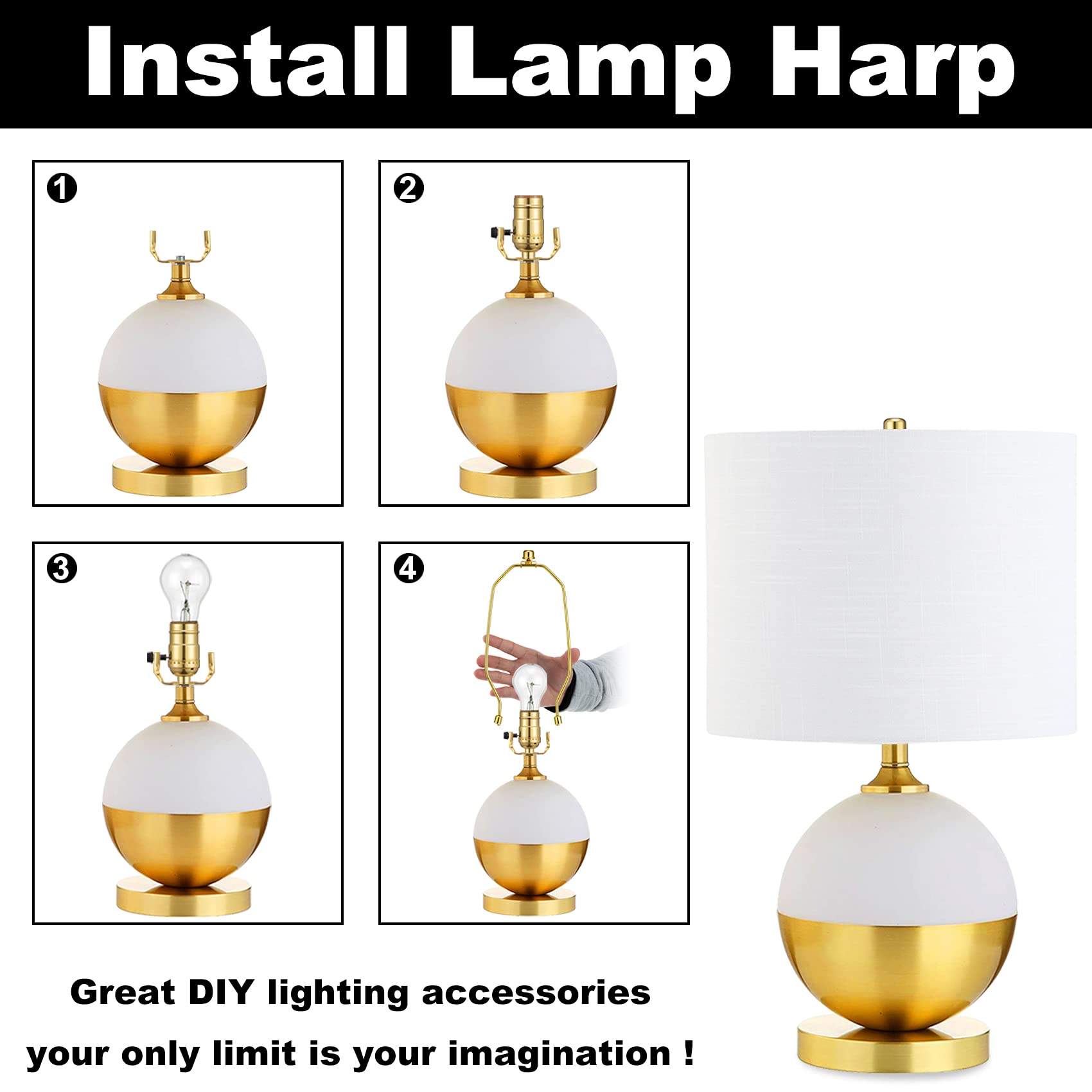 Heavy Duty 10 Inch Lamp Shade Holder Set of 2 - 3/8 Standard Saddle & Finial Caps for Table & Floor Lamps - Polished Brass - Perfect for Living Room, Bedroom & Office Lighting Decor