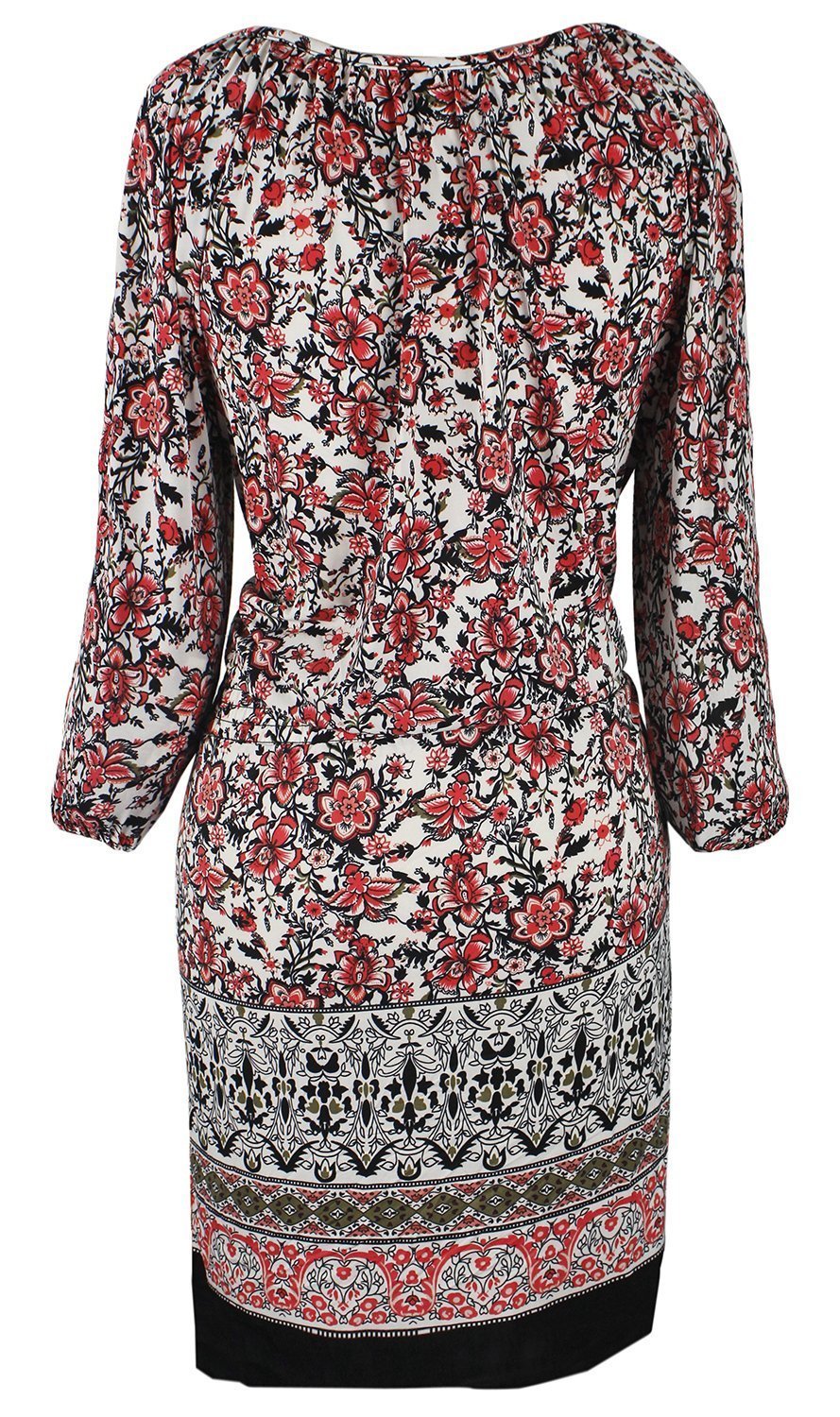 Tribal Vintage Boho Floral Print Summer Shift Dress - Women's Casual Boho Chic Dress for Beach, Vacation & Summer Outings