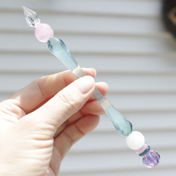 Japanese Glass Dip Pen - Crown & Light Blue - Elegant Calligraphy Writing Tool - Perfect Gift for Writers, Artists & Stationery Lovers - Ideal for Lettering, Journaling & Creative Projects