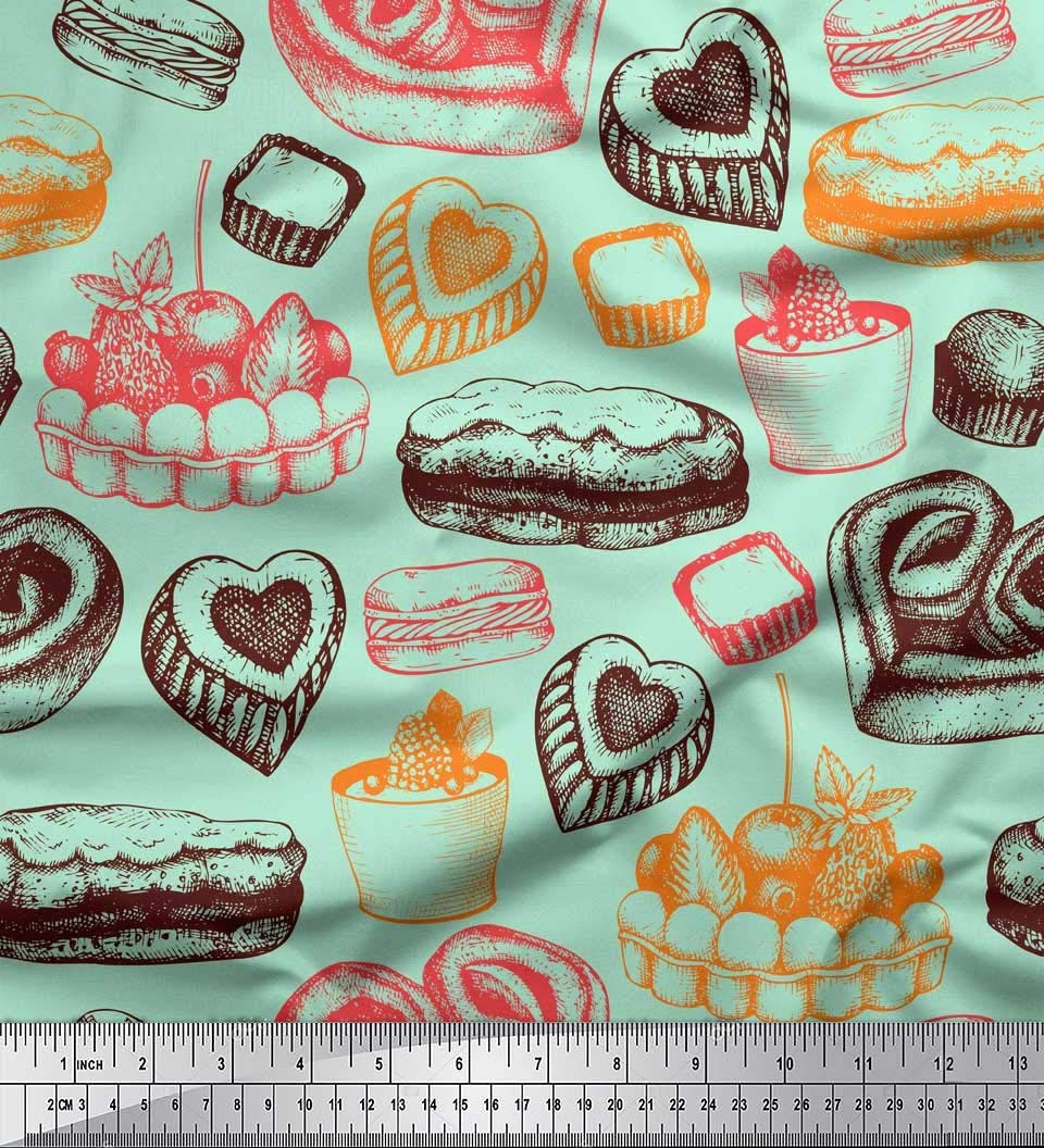 Soimoi Velvet Fabric for Sewing - 58 Inch Wide Burgers & Fruit Cake Print Fabric by The Yard - Perfect for DIY Costumes, Home Decor, and Craft Projects