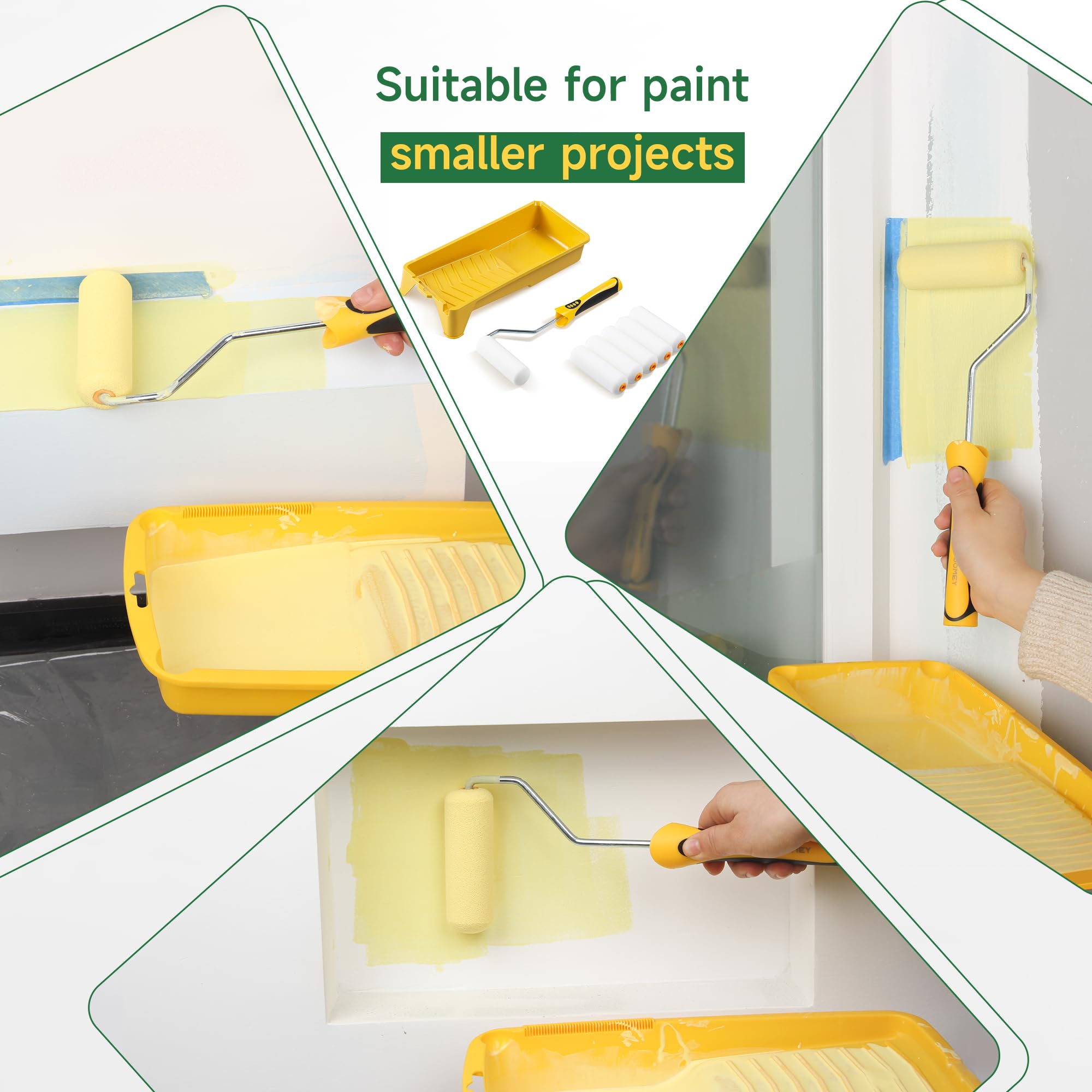 VOOMEY 4 Inch Mini Paint Roller Kit - Small Paint Roller with Frame & Tray for Furniture, Cabinets, Walls & DIY Projects - Perfect for Home Repair, Crafting & Delicate Painting Tasks