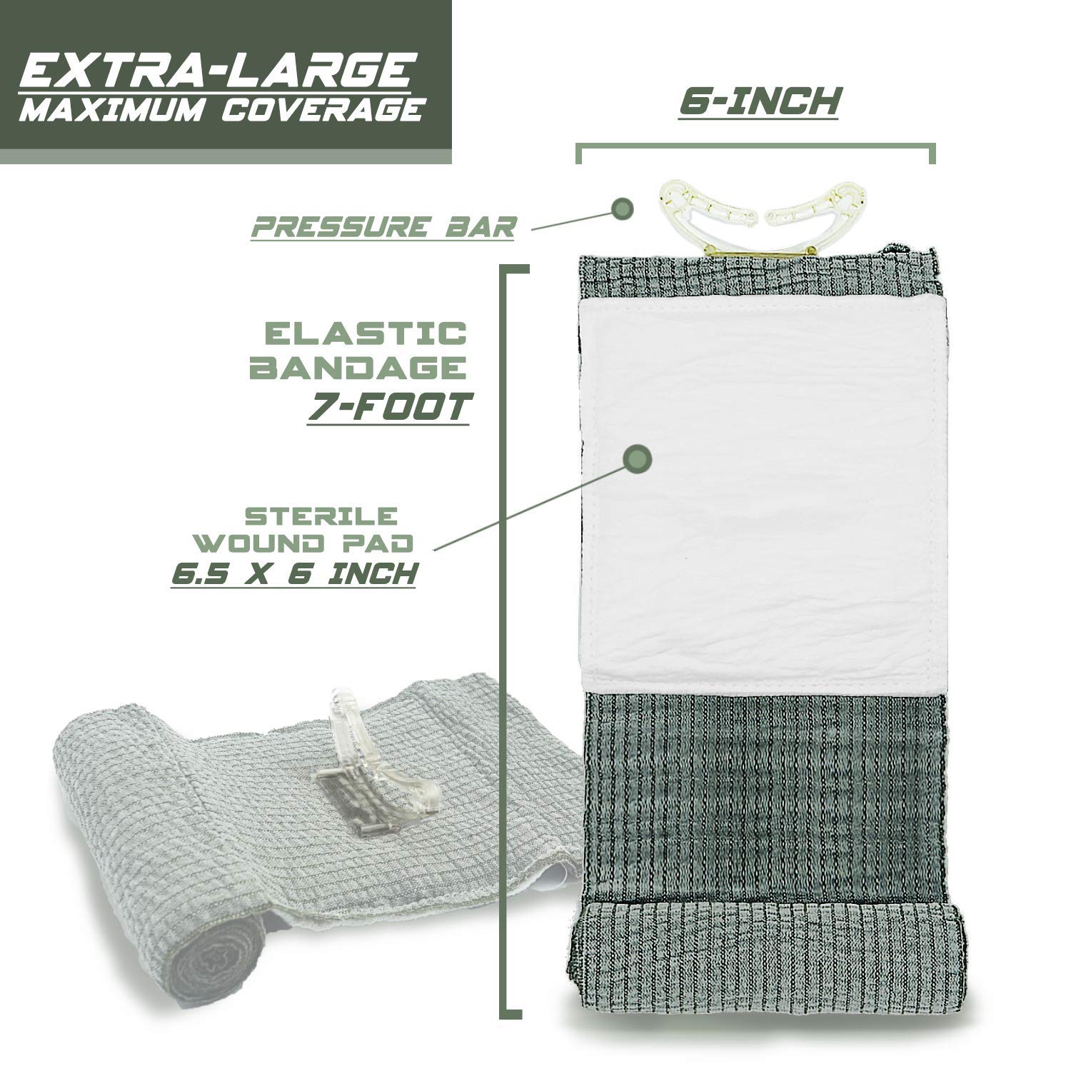 EVERLIT 6 Inch Emergency Trauma Bandage - Israeli Battle Dressing for Bleeding Control | Sterile Compression Wound Dressing with Vacuum-Sealed Packaging | First Aid Kit Essential for Gunshot Wounds, Outdoor Adventures & Emergency Preparedness