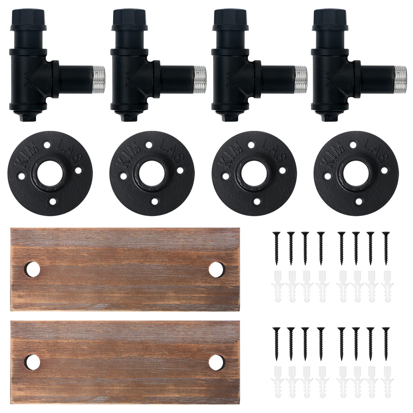 HouseAid Industrial Pipe Floating Shelves - Rustic Farmhouse Wall Mounted Shelf Set (2 Pack) - Matte Black Metal Pipe Shelves for Living Room, Bedroom, Bathroom & Kitchen Storage - Perfect for Displaying Books, Plants & Home Decor