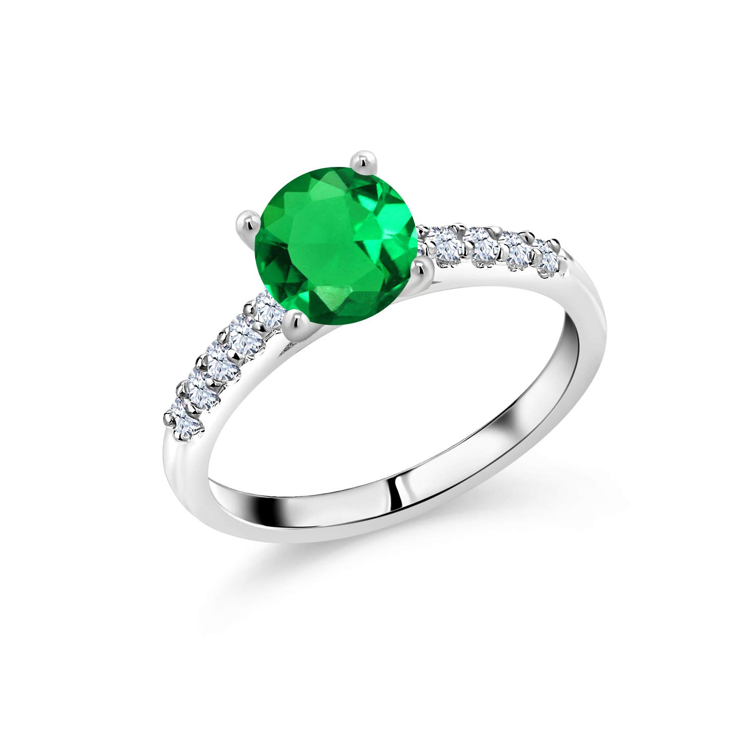 1.62 Ct Round Green Nano Emerald & White Sapphire 10K White Gold Ring for Women | Elegant Wedding, Engagement, Anniversary Gift | Gem Stone King