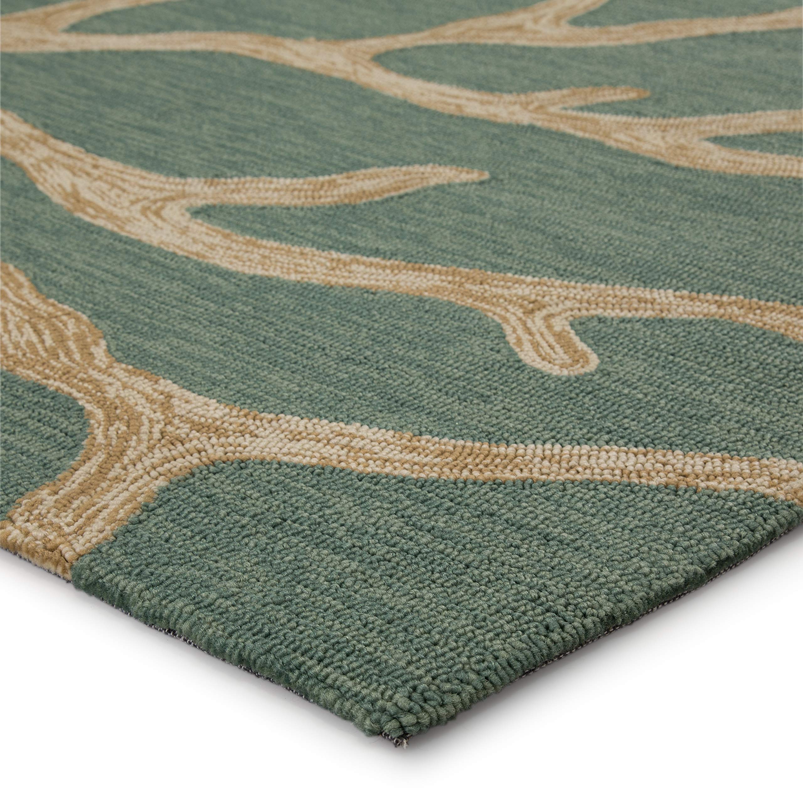 Jaipur Living Outdoor 2x8 Runner Rug - Abstract Teal and Tan Patio Rug for Deck, Porch, or Balcony | Water-Resistant & Durable