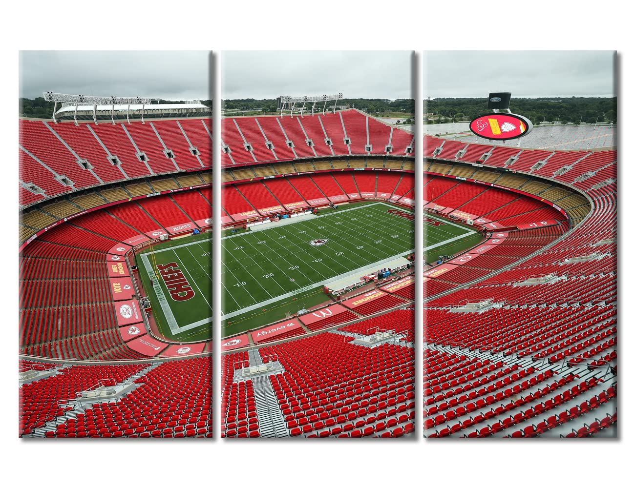 Kansas City Chiefs Sports Stadium Wall Art Set - 3 Piece Canvas Print with Wooden Frame (60