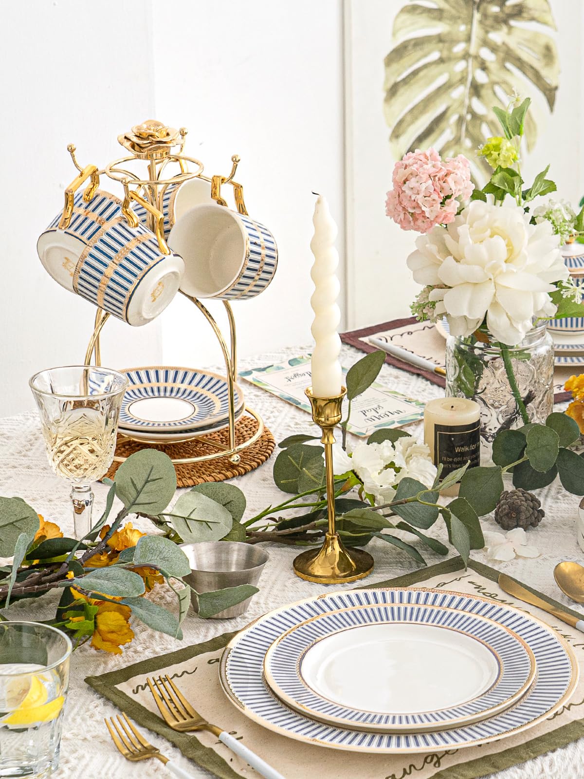 15-Piece Bone China Tea Set - Elegant Porcelain Tea Cups & Saucers for 4, Includes Teapot, Sugar Bowl, Cream Pitcher & Spoon - Perfect for Afternoon Tea Parties, Bridal Showers & Housewarming Gifts (Gift Box Included)