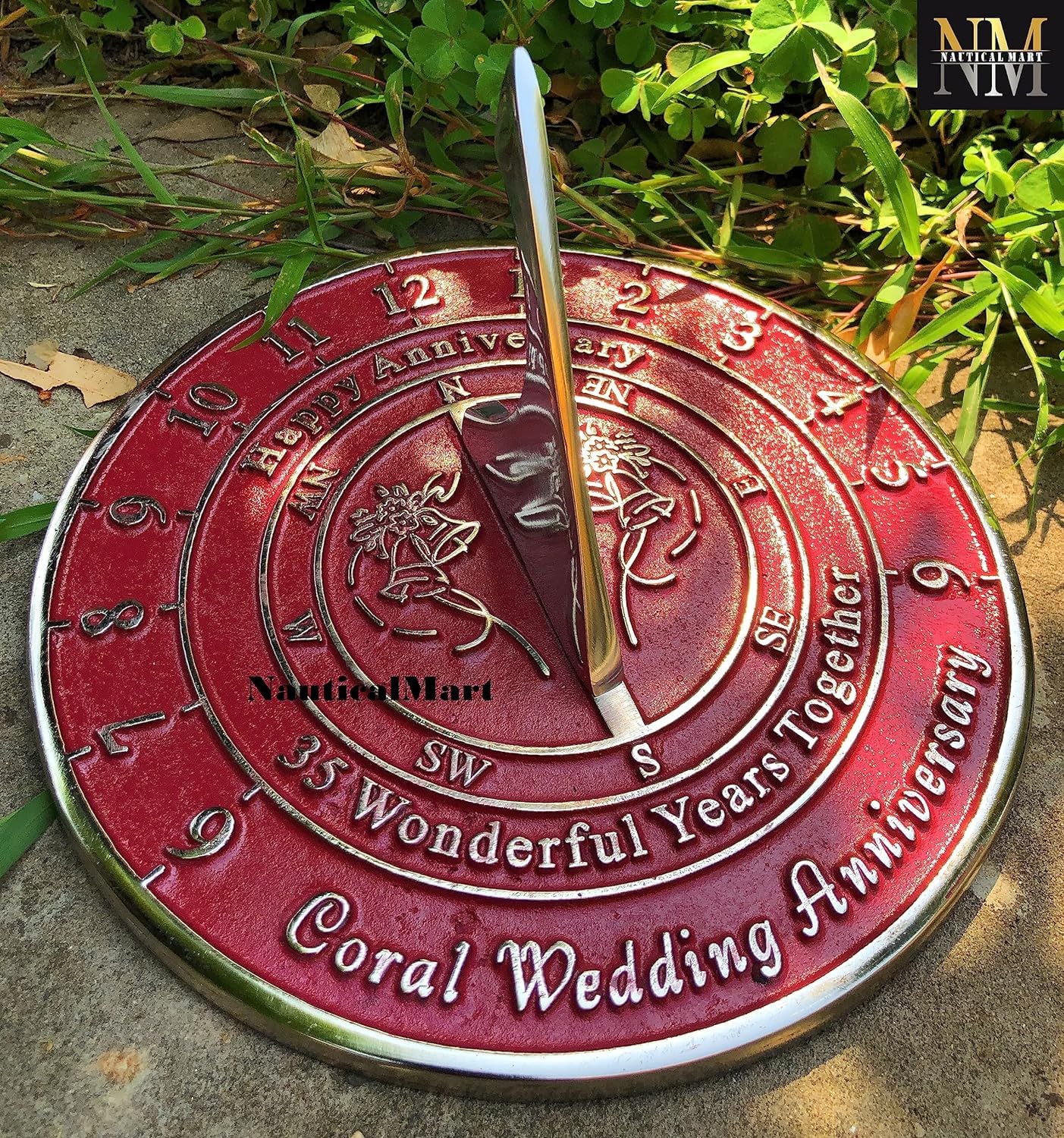 35th Coral Wedding Anniversary Sundial Gift - Unique Present for Him, Her, or Couples Celebrating 35 Years of Marriage - Perfect for Beach Weddings, Outdoor Decor, and Romantic Anniversary Celebrations
