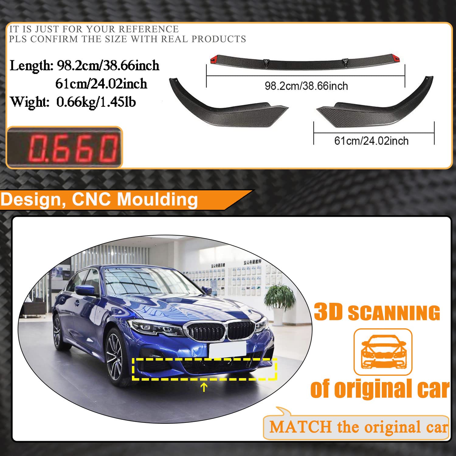 MCARCAR G20 Carbon Fiber Front Lip Spoiler for BMW 3 Series G20 M Sport Sedan (2019-2022) 320i 330i M340i - M Tech Style Front Bumper Lip Chin Splitter & Protector - Factory Direct (Carbon Fiber) - Perfect for Street Racing & Car Shows