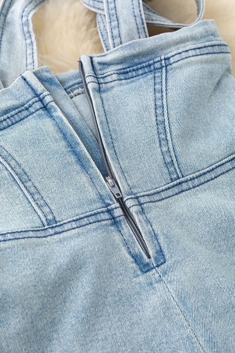 Light Blue Denim Tie-Shoulder Dress for Girls - Casual Summer Outfit for Beach & Parties