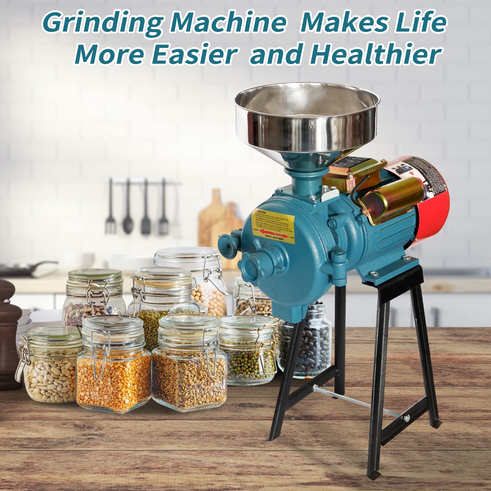 MOPHOTO 3000W Electric Grain Grinder Mill for Corn, Rice, Wheat & Dry Cereals - Powder Machine with Funnel, 110V - Perfect for Home Baking, Coffee Grinding & Healthy Meal Prep