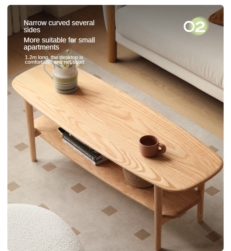 Minimalist Ultra Narrow Coffee Table - Solid Oak & Cherry Wood - Perfect for Small Spaces, Apartments, and Modern Living Rooms