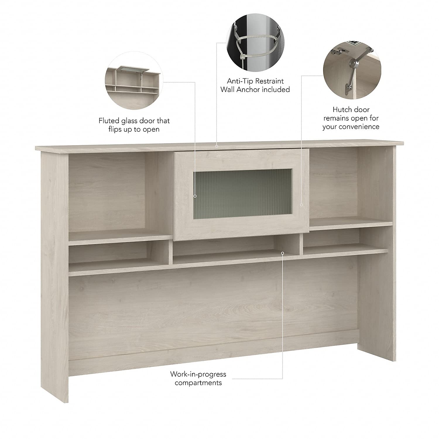 Bush Furniture Cabot 60W Linen White Oak Desk Hutch - Perfect for Home Office, Study Room & Workspace Organization