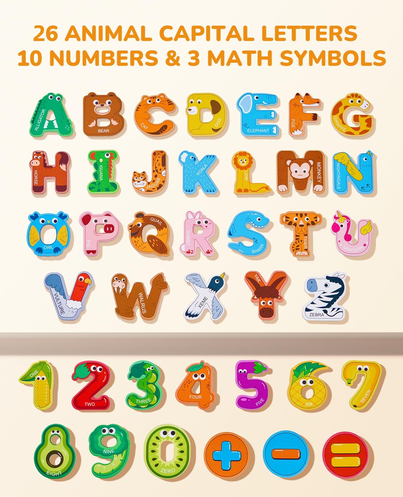 JoyCat Wooden ABC Magnets for Toddlers - 36 Uppercase Letters & Numbers for Fridge Learning & Spelling - Preschool Educational Toy