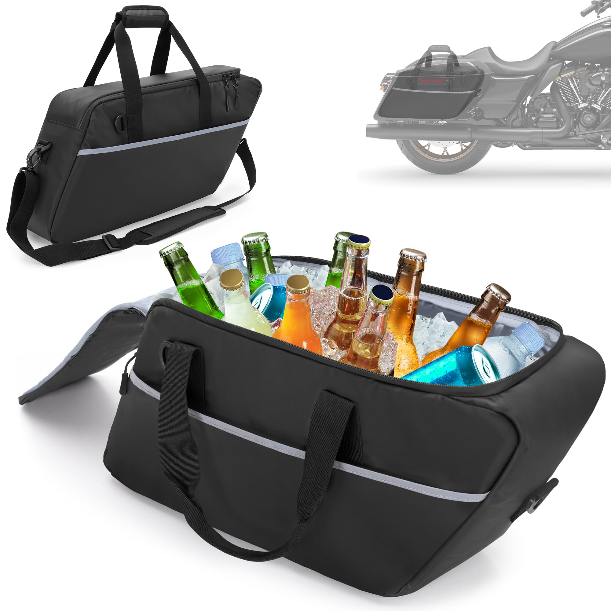 Leakproof Motorcycle Saddlebag Cooler Bag - Insulated Waterproof Beverage Cooler for Harley Davidson Touring Hard Saddlebags (1993-2022 Models) - Perfect for Road Trips, Camping & Outdoor Adventures - 1 Bag