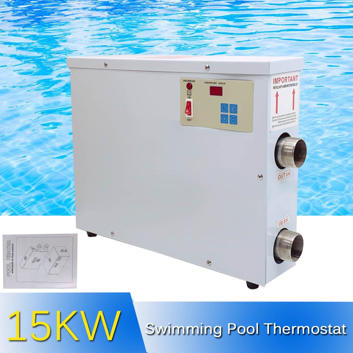 15KW Electric Pool Water Heater for Above Ground & Inground Pools - 220V Portable Spa Heater with Thermostat | Fast Heating for Swimming Pools, Hot Tubs & Baths | Perfect for Year-Round Comfort & Energy Efficiency