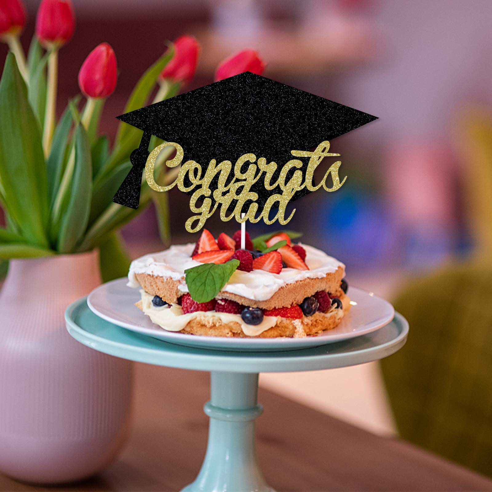 2024 Graduation Cake Topper - Gold & Black Congratulations Grad Cake Decorations for Class of 2024 | Perfect for Graduation Party, Commencement Ceremony & Celebration Cakes