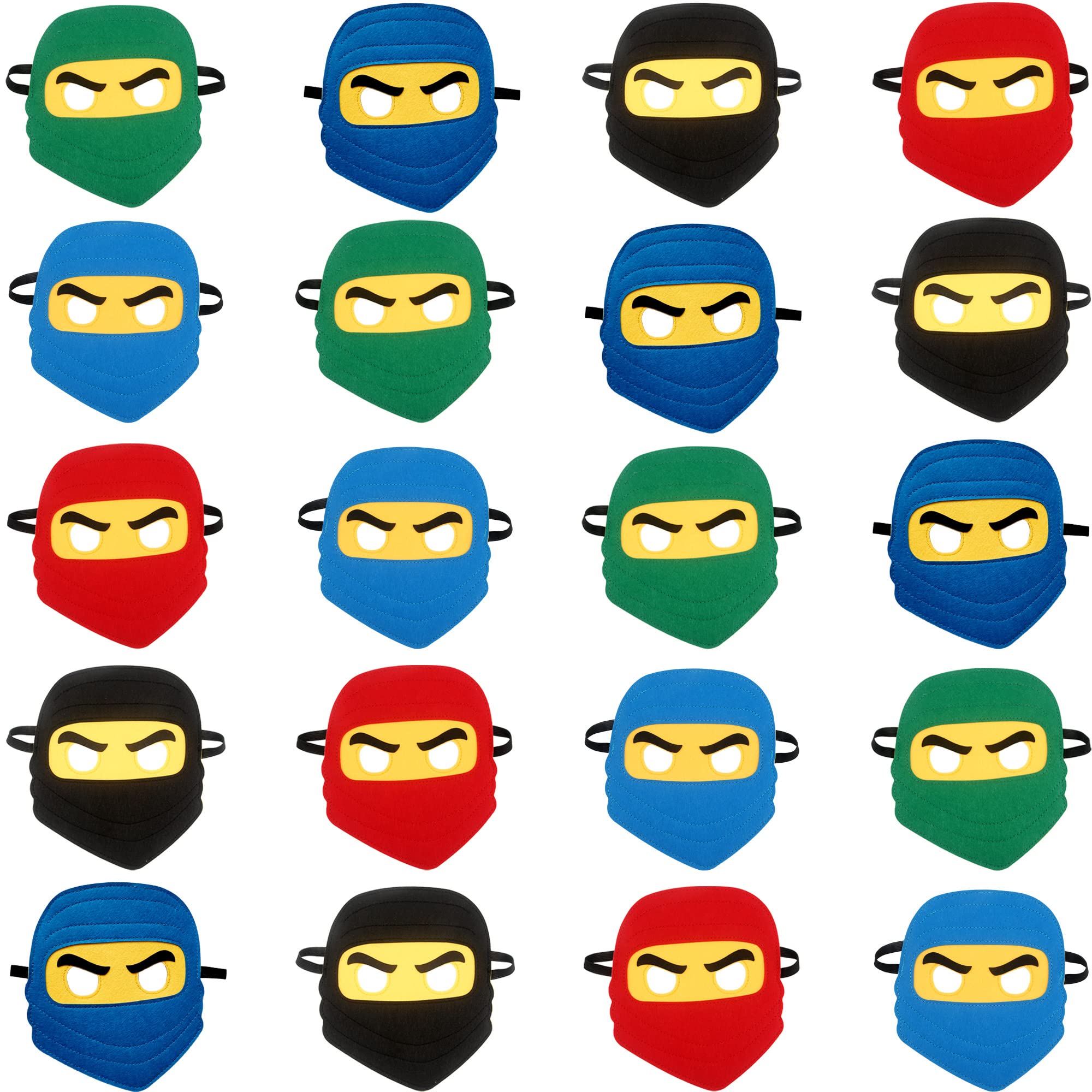 20 Pieces Kids Ninja Masks - Soft Felt Elastic Cartoon Masks for Boys & Girls - Halloween Costume Party Supplies - Ninja Theme Birthday Favors - Perfect for Cosplay, Role Play & Themed Parties