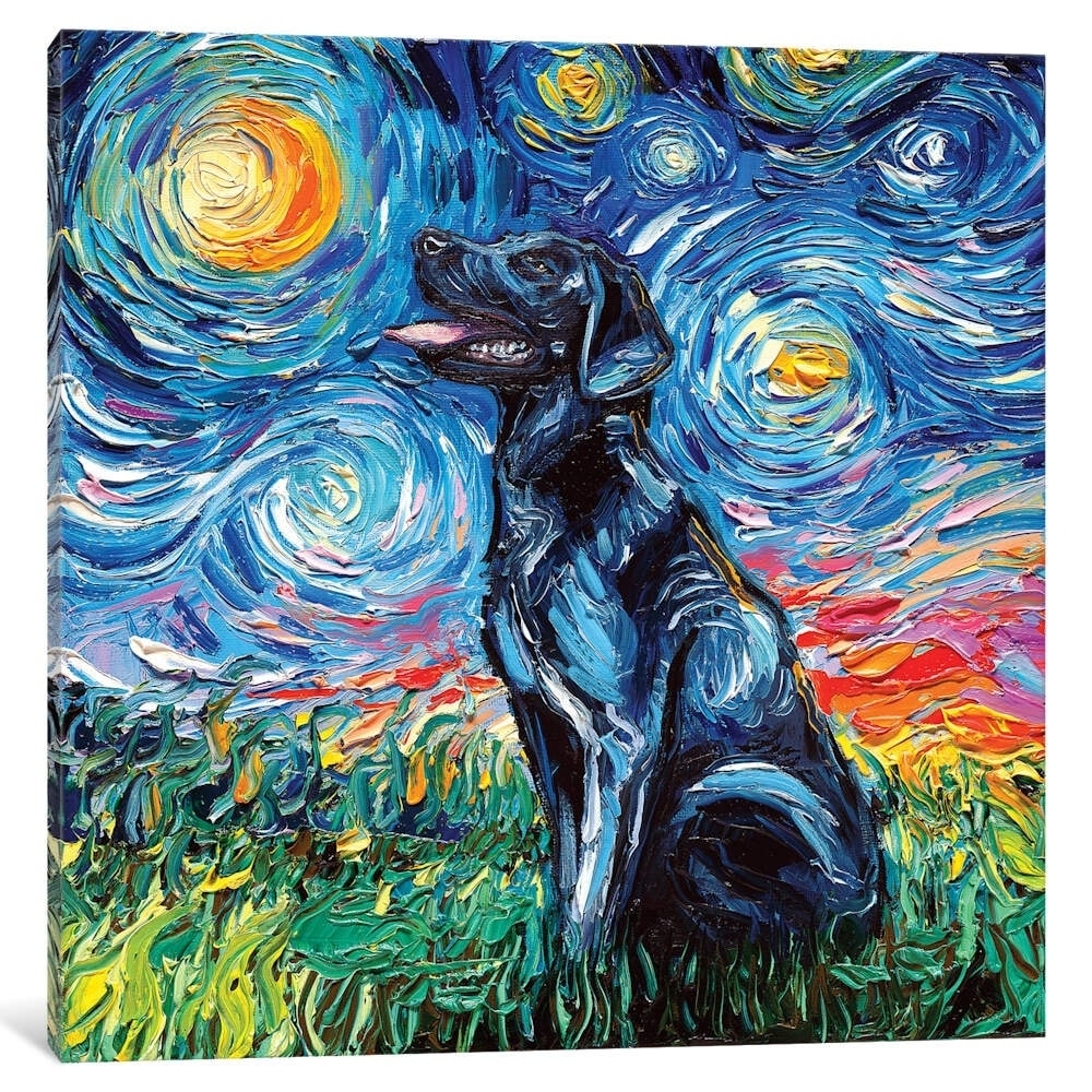 Black Labrador Night Canvas Art Print by Aja Trier - Gallery Wrapped Dog Painting for Living Room, Bedroom & Office Decor