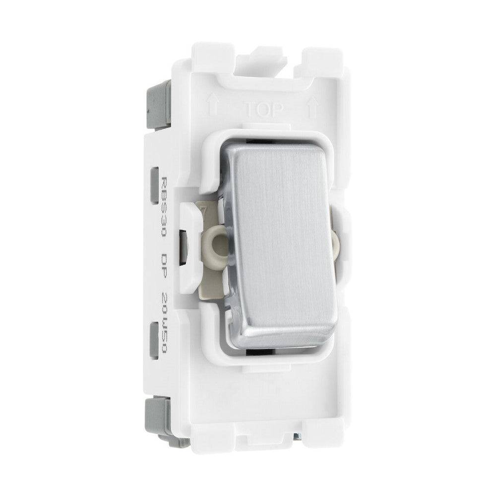BG Brushed Steel 20A Double Pole Grid Switch RBS30 - Premium Electrical Switch for Home & Commercial Use | Durable Metal Finish | Ideal for Lighting Control & Power Distribution