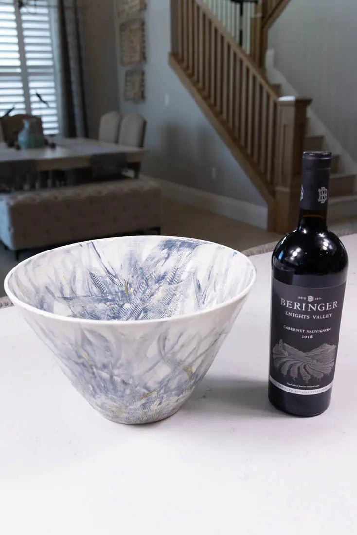 XL Stoneware Painted Impressionist Decorative Bowl #36 - Large Handcrafted Artisan Bowl for Home Decor, Centerpiece & Gift Giving | Big Bowl Series