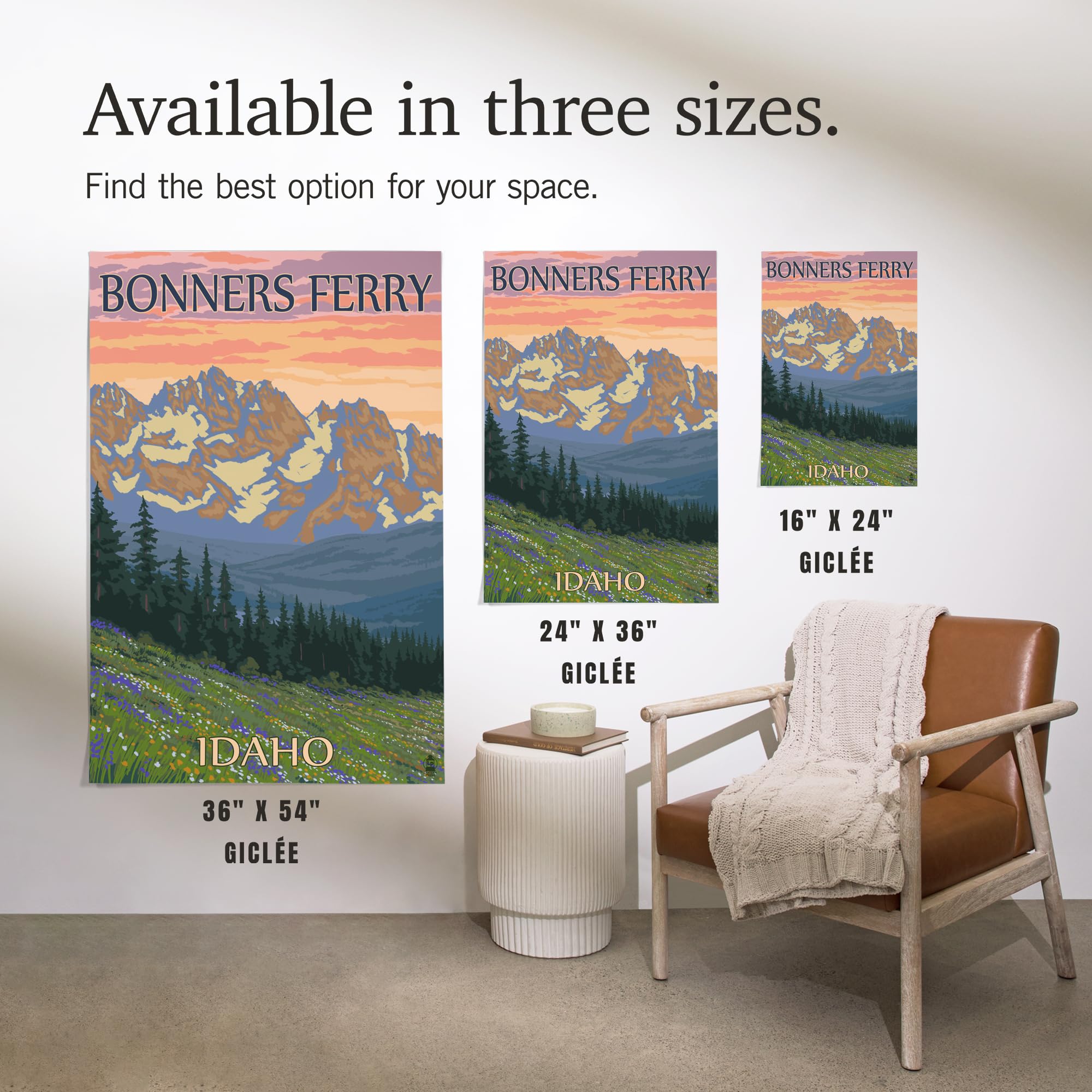 Lantern Press 16x24 Inch Giclee Art Print - Bonners Ferry Idaho Landscape with Bear and Spring Flowers - Perfect for Living Room, Bedroom or Office Wall Decor