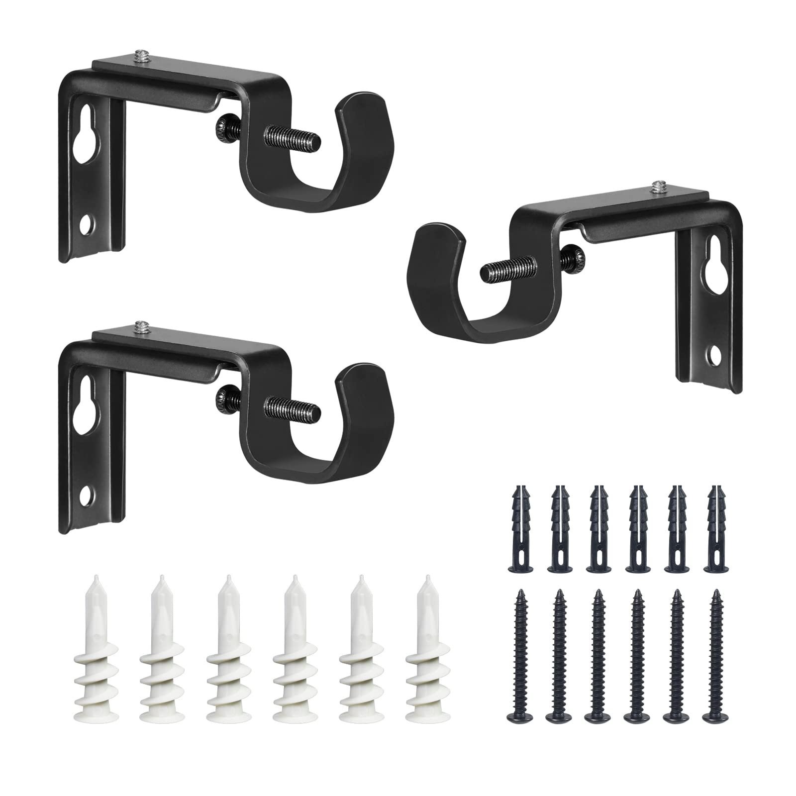 Heavy Duty Adjustable Curtain Rod Holders - Black Metal Brackets for Drapes & Sheers, Set of 3 - Perfect for Living Room, Bedroom & Window Decor