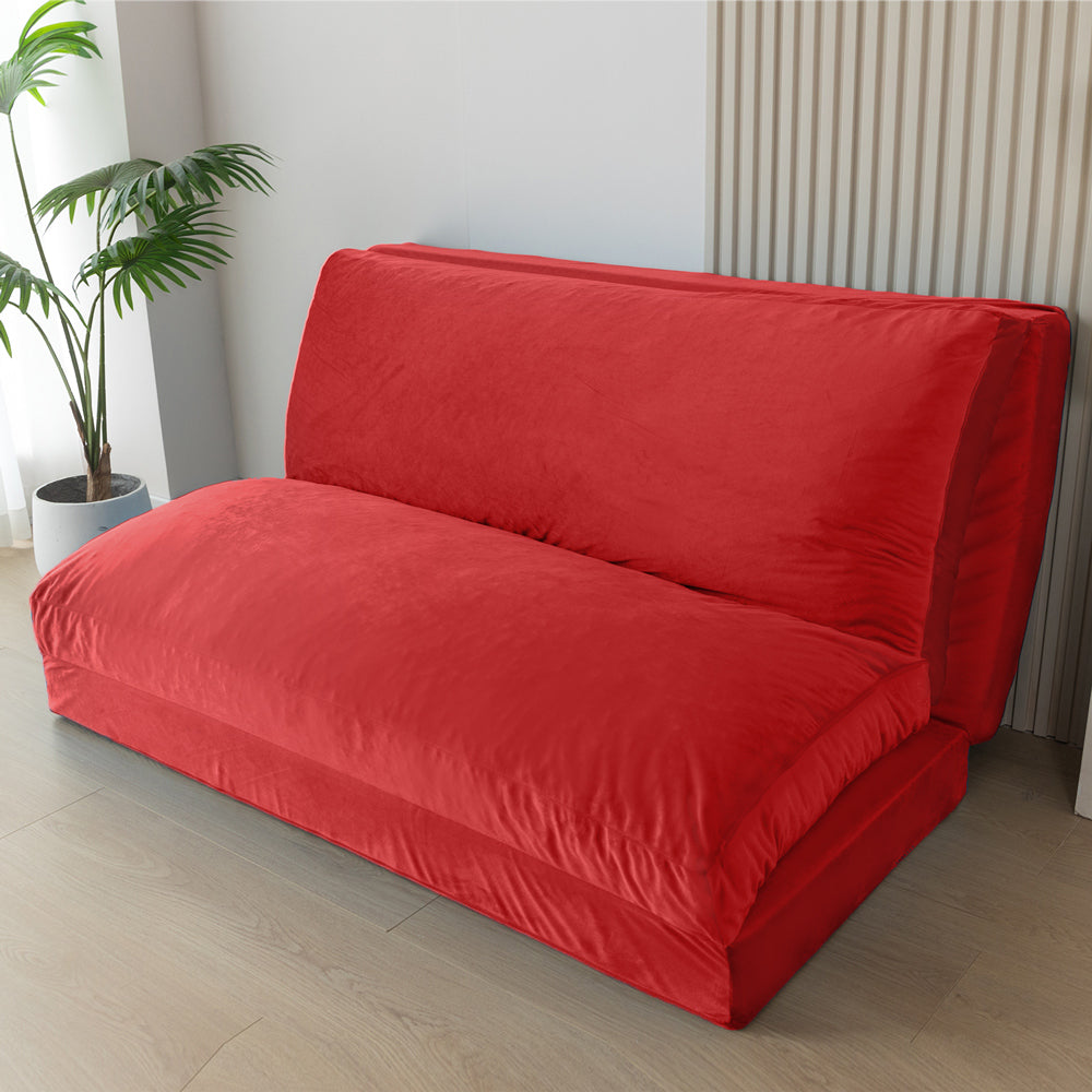 MAXYOYO Velvet Bean Bag Folding Sofa Bed - Washable Cover for Adults, Red | Comfortable Floor Seating for Living Room, Bedroom & Game Room