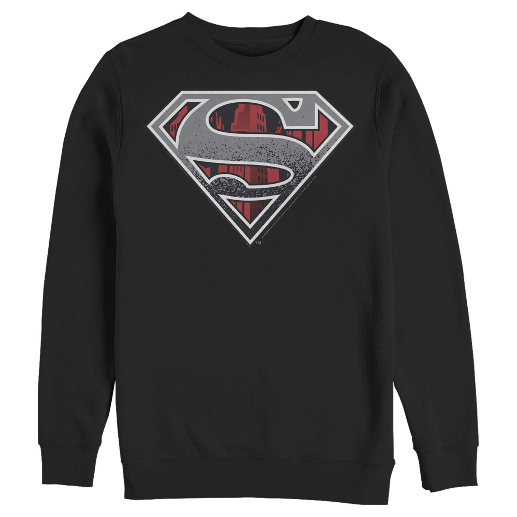 Superman Logo Grunge Sweatshirt for Men | DC Comics Graphic Pullover Hoodie | Casual Streetwear & Cosplay Outfit