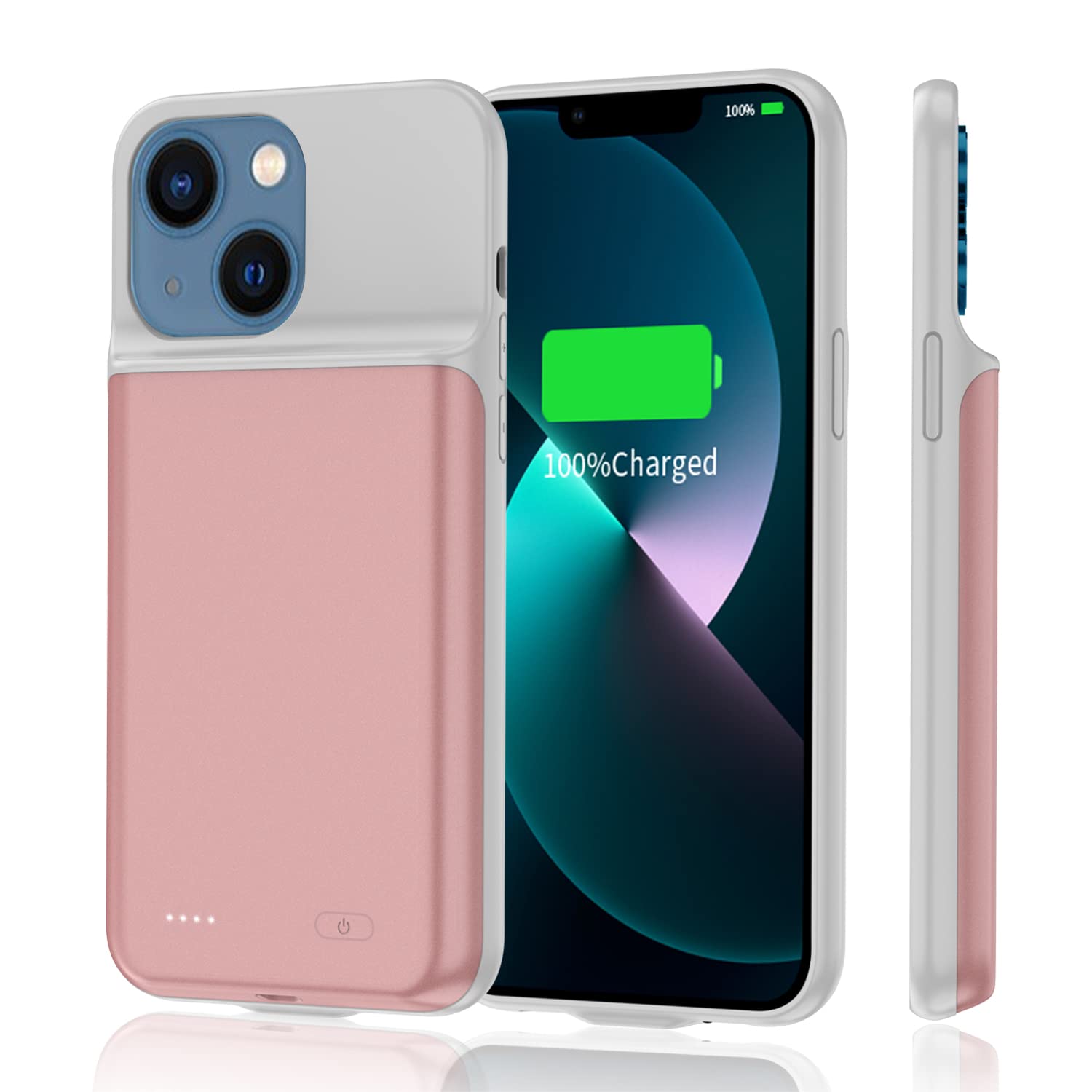 TAYUZH 7000mAh Rechargeable Battery Case for iPhone 13 (6.1 inch) - Pink Protective Charging Case with Extended Battery Life | Perfect for Travel, Work & Outdoor Activities