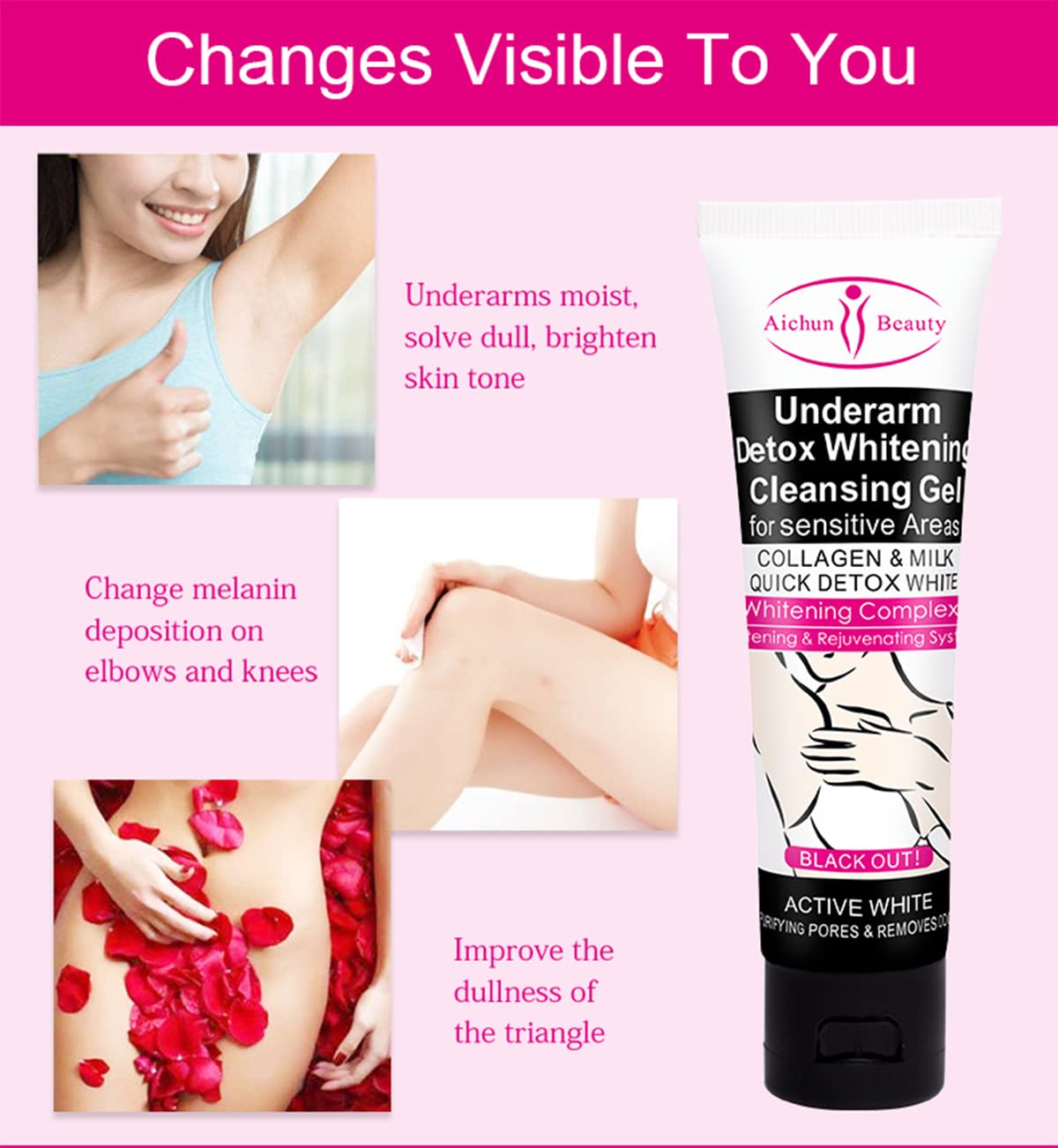 AICHUN BEAUTY Underarm & Knees Detox Cleansing Gel - Sensitive Skin Care, Collagen Enriched, Pore Purifier, Odor Eliminator (50ml) - Perfect for Post-Workout Refresh & Intimate Area Hygiene