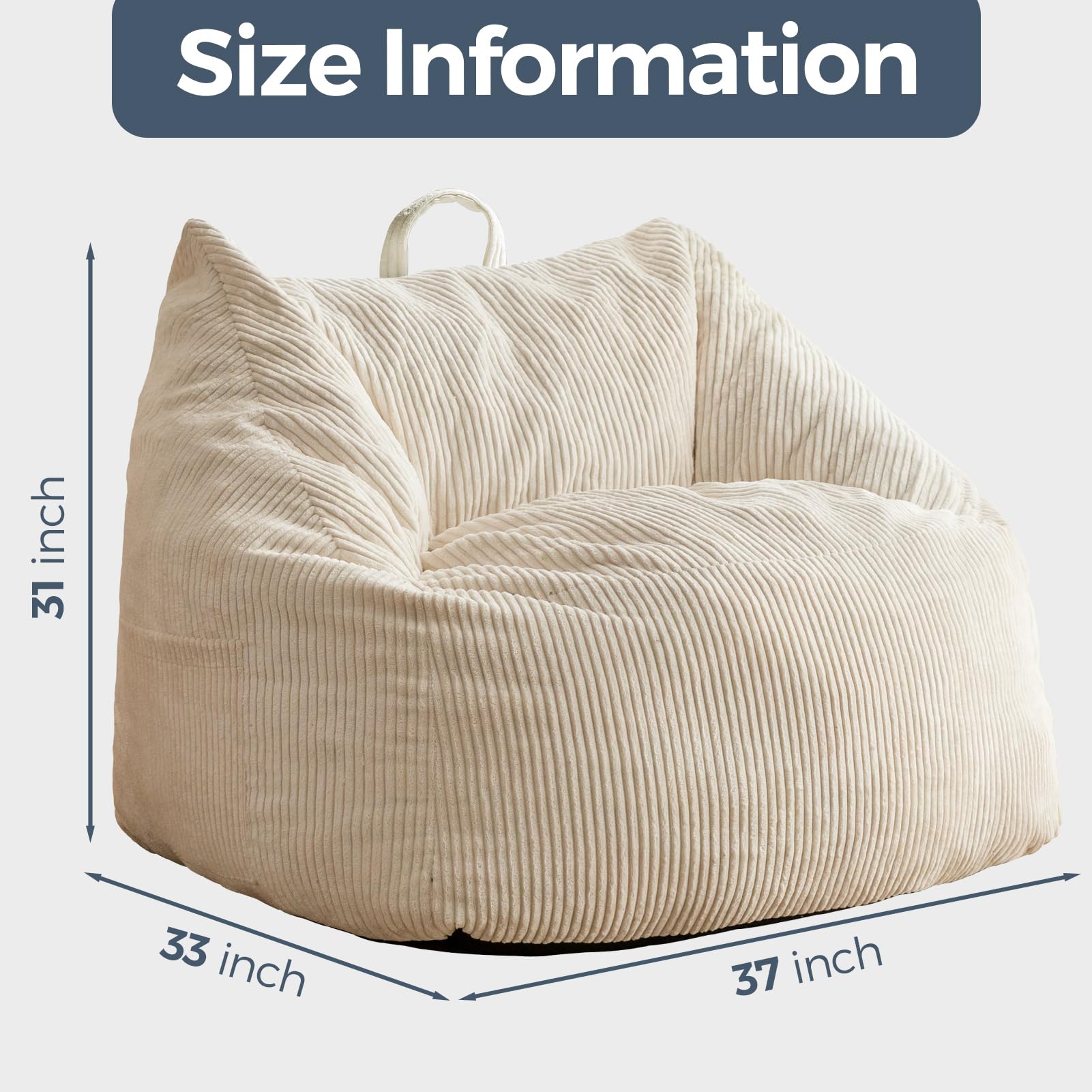 MAXYOYO Bean Bag Chair with Handle - Portable Floor Sofa for Teens, Gaming, Reading & Relaxing - Perfect for Living Room, Bedroom & Dorm Decor
