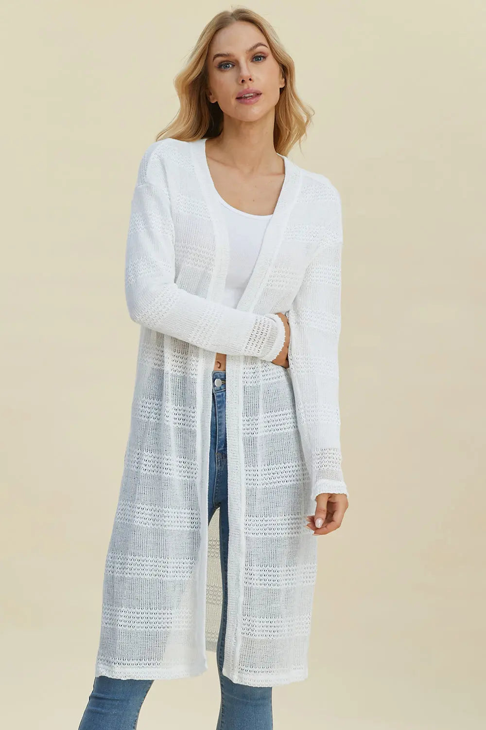 Double Take Full Size Open Front Longline Cardigan for Women | Soft & Cozy Knit Sweater | Perfect for Layering, Office Wear & Casual Outfits